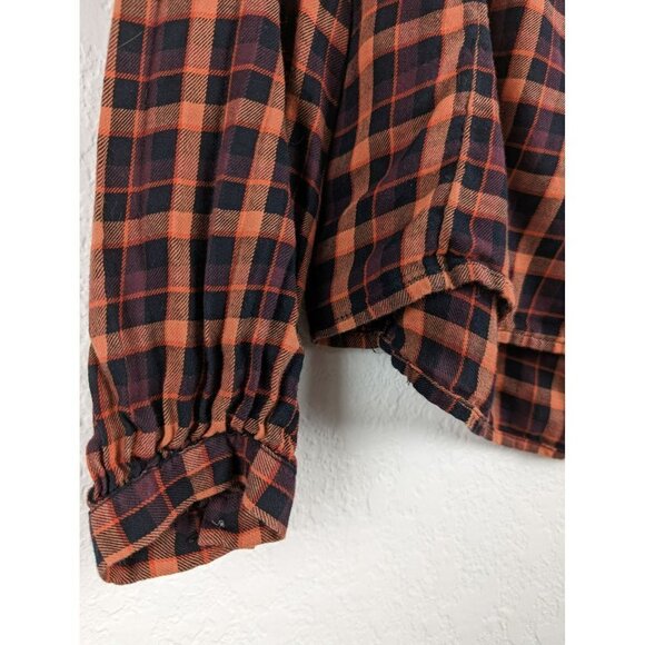 Madewell Plaid Ruffled Square-Neck Cop Top Long Sleeve Womens Size XS - Picture 2 of 8
